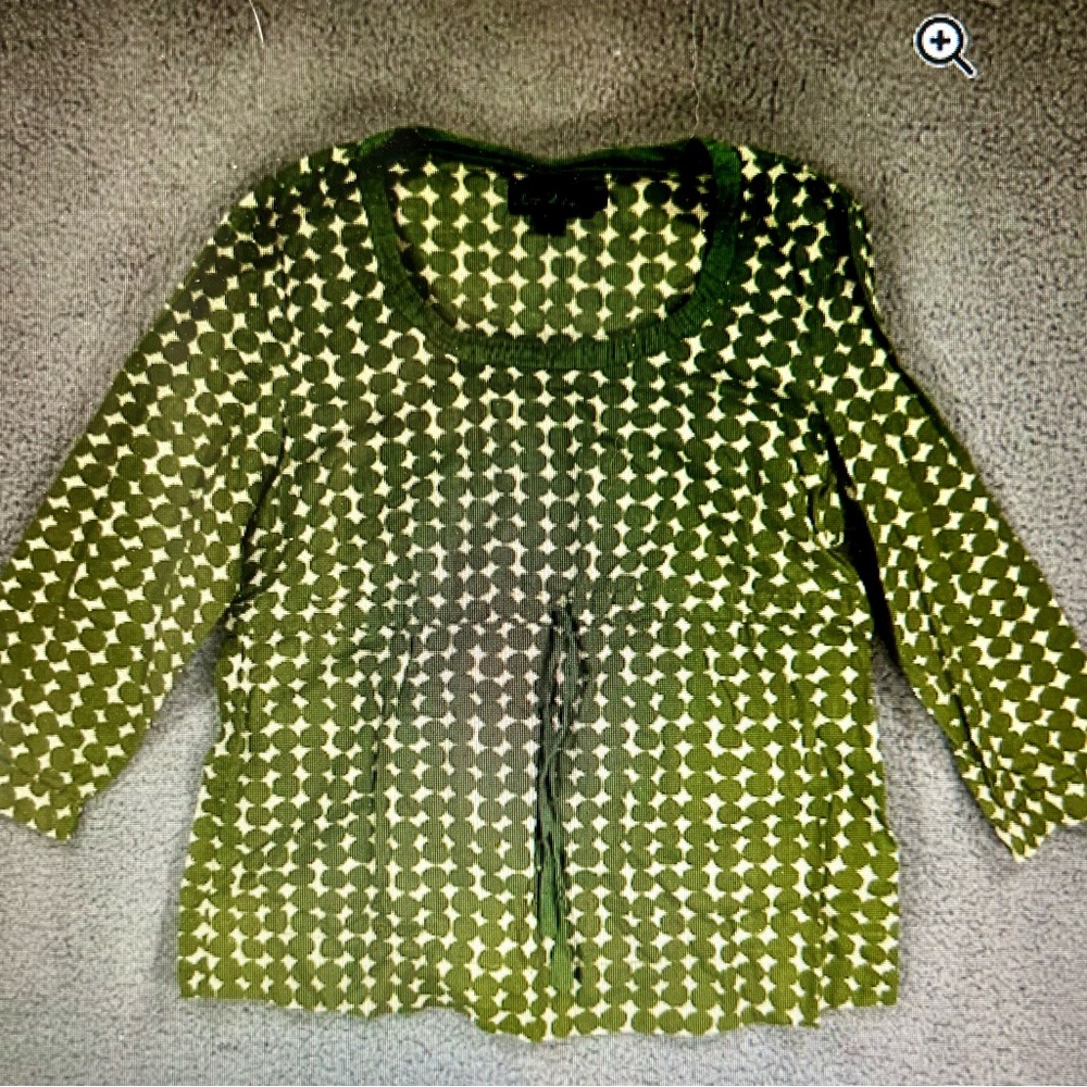 NWOT Boden top size 12 Green Polkadot Cottage Core 3/4 Sleeve lightweight